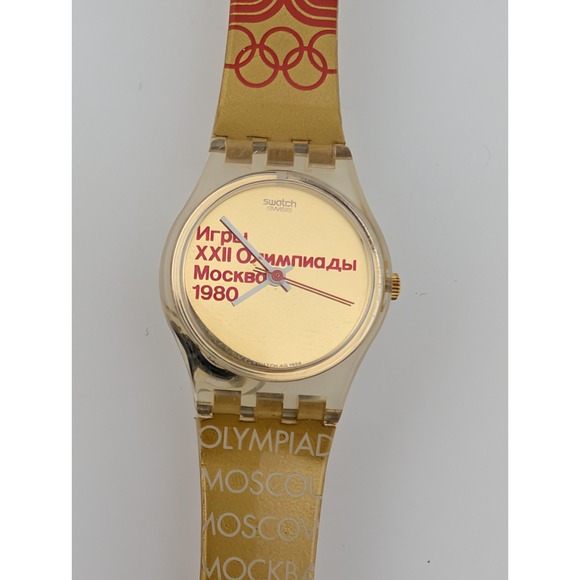 Swatch Accessories - Swatch Moscow 1980 Olympic Women's Watch LZ103 AG1994 Gold Band- New Battery‎